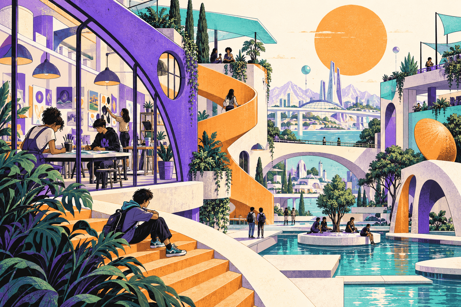 An illustrated creative studio district